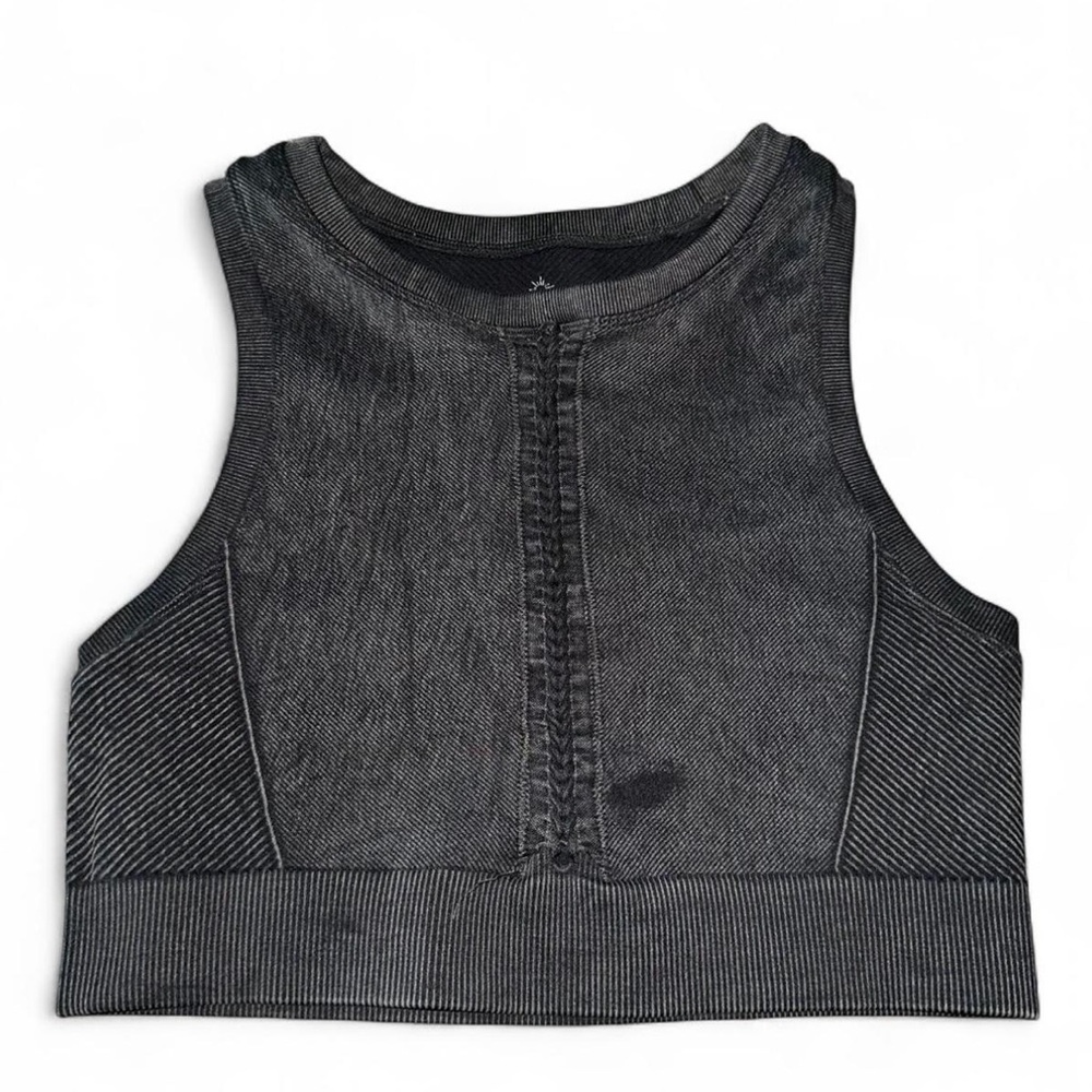 aerie Black Ribbed High Neck Sports Bra